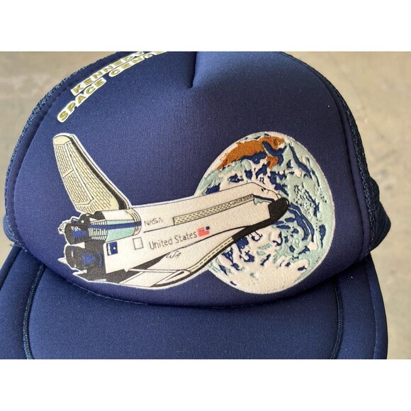 Vintage Kennedy Space Center Snapback Hat Blue Shuttle Rocket Mesh Foam Trucker - Picture 2 of 11